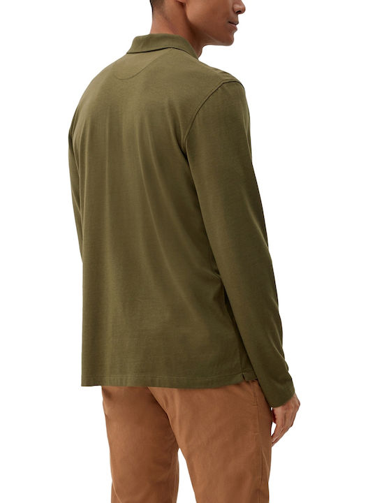 S.Oliver Men's Long Sleeve Blouse Polo Khaki