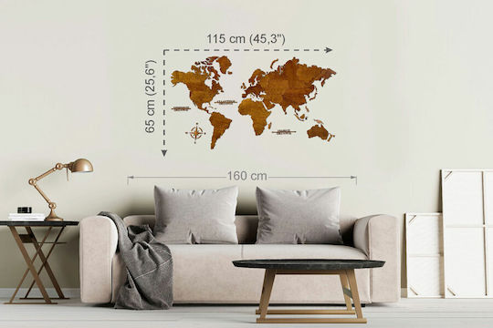 Wall Decor World Map Handmade Wooden 115x65cm