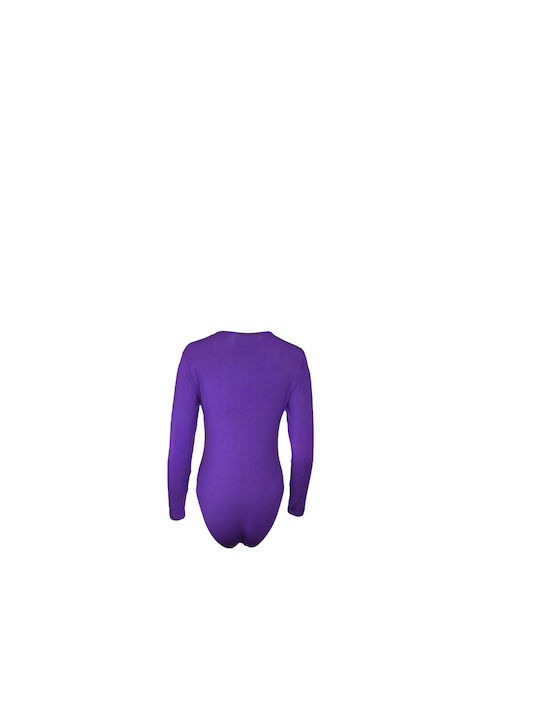 Apple Boxer Lingerie Wrap Long Sleeve Bodysuit Purple