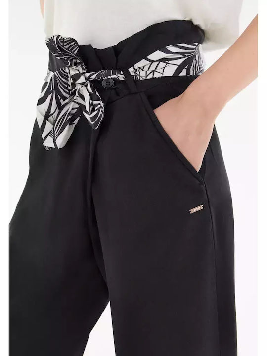Vegetable Women's Fabric Capri Trousers Palazzo Fit Black