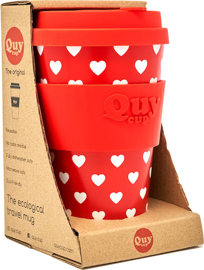 QuyCup Heart Чаша Пластмаса с Капак Червена 400мл