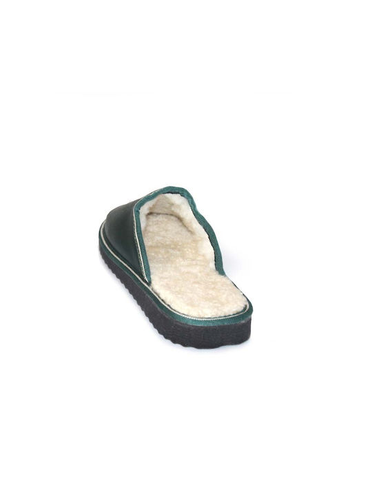 PNT33 Men's Slippers with Fur Green