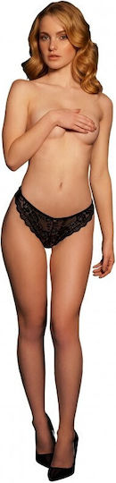 Le Désir Zoe Γυναικείο Sexy Slip Elastic Lace Brief with Back Lacing & Golden Details Black