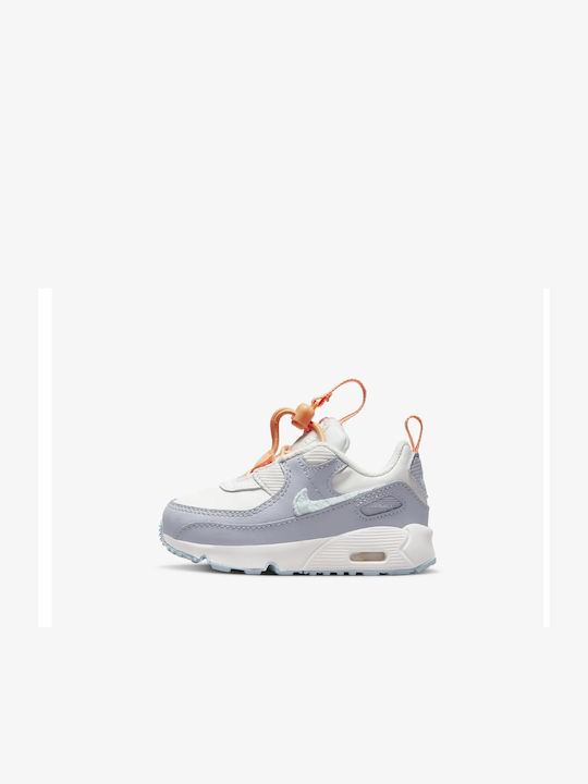 Air Max 90 Kids Sneakers with Laces White / Peach Cream / Wolf Grey / Glacier Blue