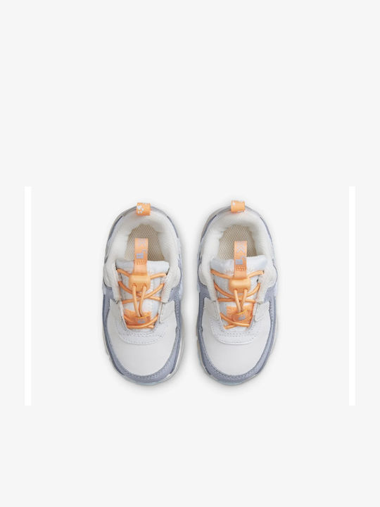 Air Max 90 Kids Sneakers with Laces White / Peach Cream / Wolf Grey / Glacier Blue