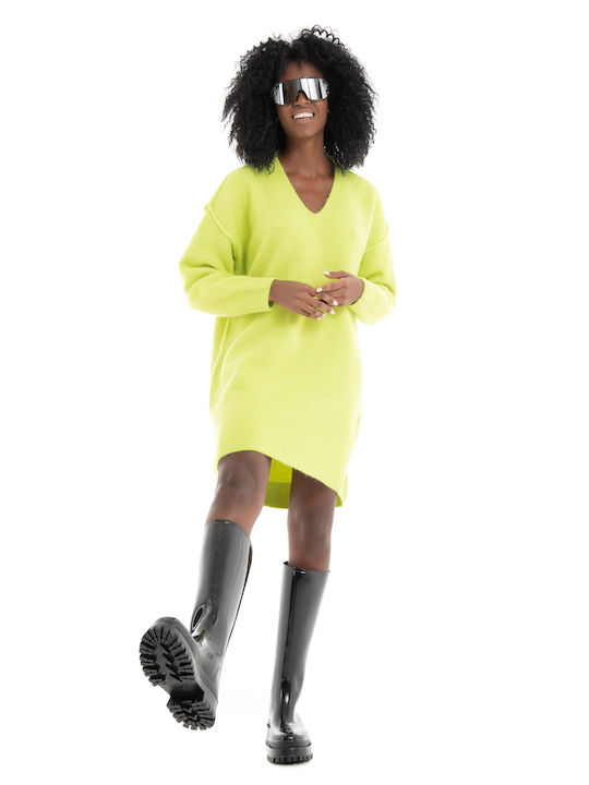 Superdry Studios Slouch V Mini All Day Φόρεμα Πλεκτό Lime