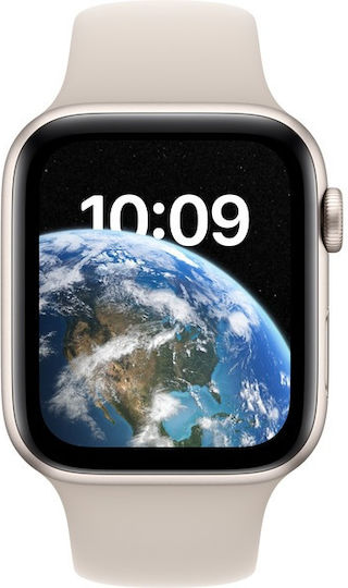 Apple Watch SE 2022 Aluminium 44mm Waterproof with Heart Rate Monitor (Starlight with Starlight Sport Band)