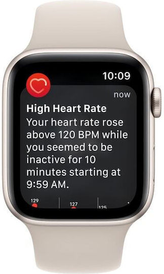 Apple Watch SE 2022 Aluminium 44mm Waterproof with Heart Rate Monitor (Starlight with Starlight Sport Band)