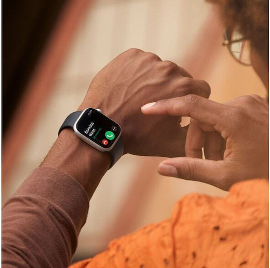 Apple Watch Series 8 Aluminium 45mm Waterproof with Heart Rate Monitor (Silver with White Sport Band)