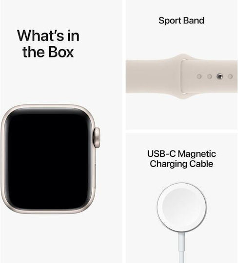 Apple Watch SE 2022 Aluminium 40mm Waterproof with Heart Rate Monitor (Starlight with Starlight Sport Band)