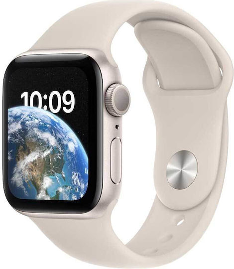 Apple Watch SE 2022 Aluminium 40mm Waterproof with Heart Rate Monitor (Starlight with Starlight Sport Band)