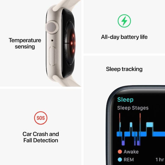 Apple Watch Series 8 Aluminium 45mm Waterproof with Heart Rate Monitor (Midnight with Midnight Sport Band)