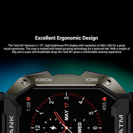 Kospet Tank M1 Waterproof Smartwatch with Heart Rate Monitor (Black)