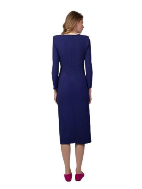 Desiree Midi Βραδινό Φόρεμα Navy Μπλε