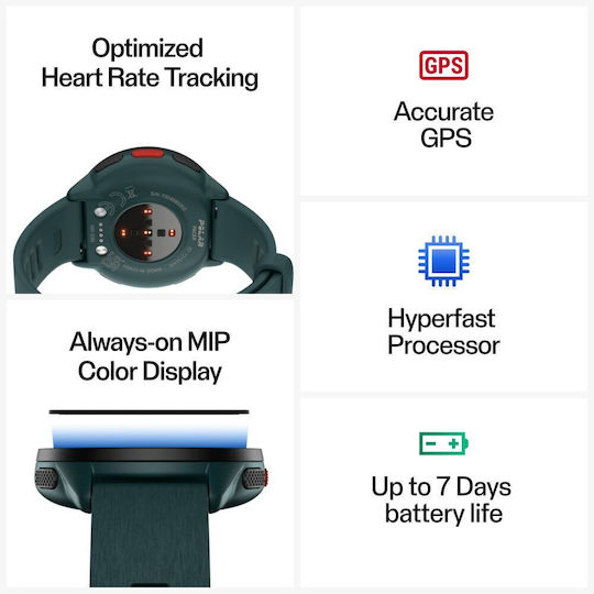 Polar Pacer 45mm Smartwatch with Heart Rate Monitor (Deep Teal)
