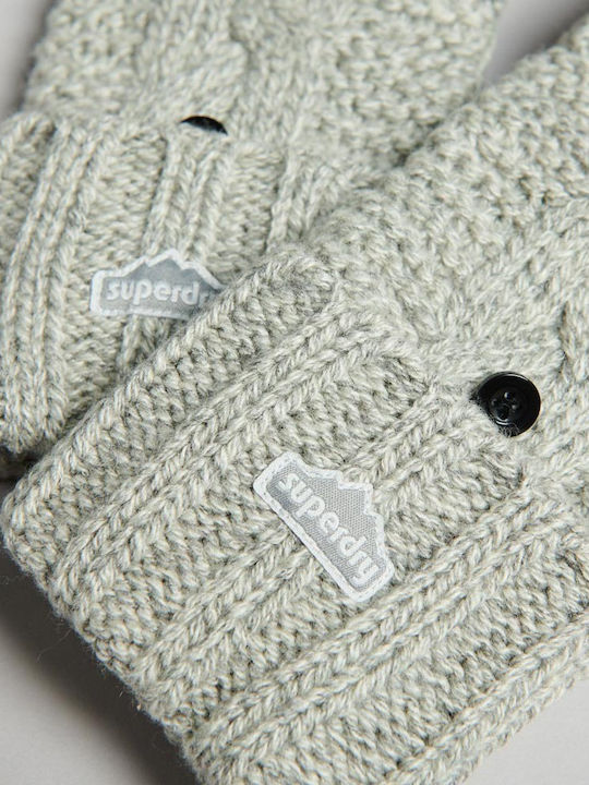 Superdry Light Grey Tweed Γυναικεία Μάλλινα Γάντια με Κομμένα Δάχτυλα