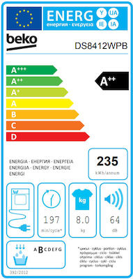 Beko DS8412WPB Στεγνωτήριο 8kg A++ με Αντλία Θερμότητας