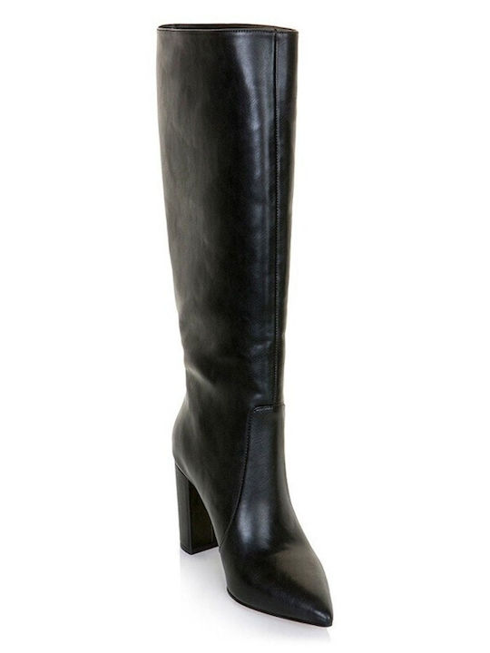 Sante Leather High Heel Women's Boots with Zipper Black