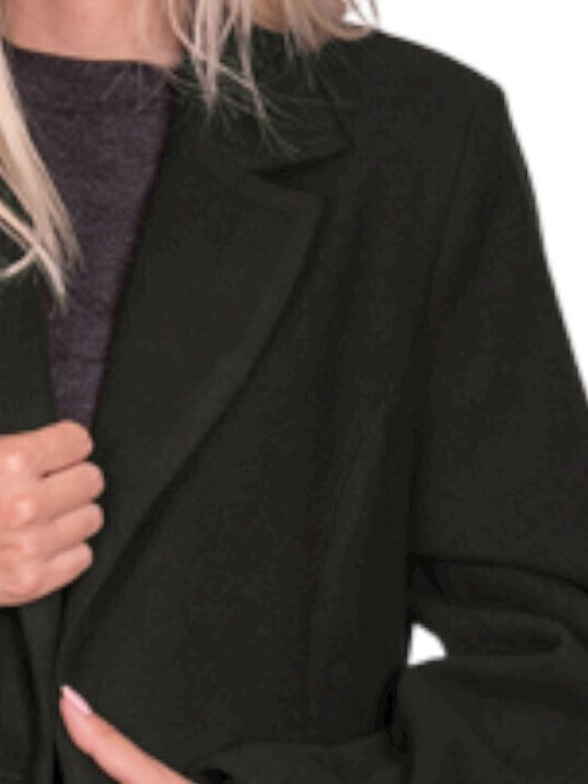 LARGE SIZES COAT PETO YAKA COAT BLACK VELOUR PLUS SIZE