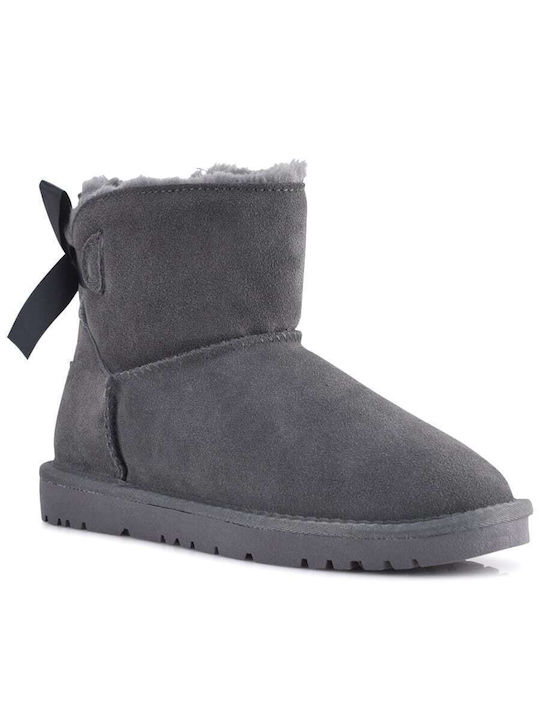 Kelara Suede Women's Ankle Boots with Fur Gray