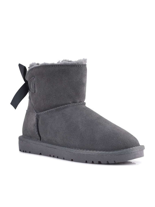 Suede Women's Ankle Boots with Fur Gray