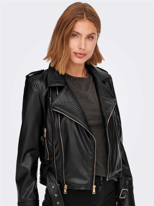 Δερμάτινο Γυναικείο Biker Jacket Μαύρο