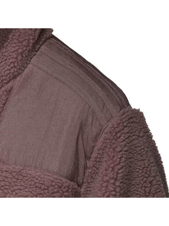 Elongated Polar Fleece Sherpa Women's Pink Coat with Buttons