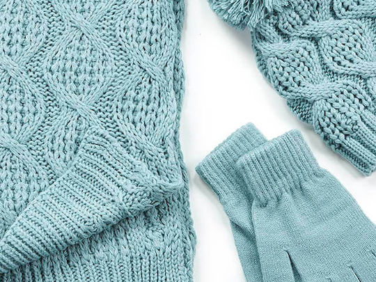 Frauen Set mit Beanie in Hellblau Farbe