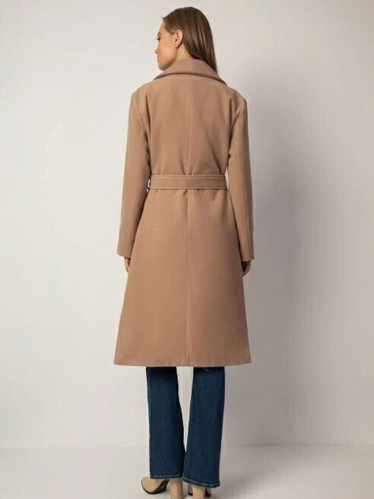 Women's Midi Coat with Buttons Beige