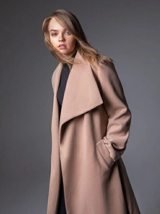 Women's Midi Coat with Buttons Beige