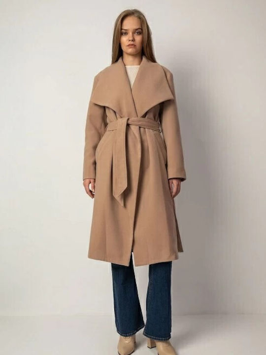 Women's Midi Coat with Buttons Beige