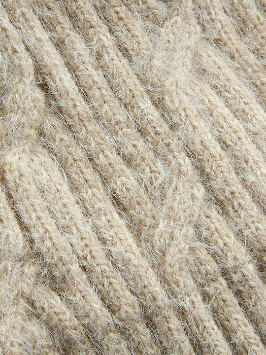 Verde Ribbed Beanie Cap Beige