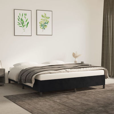 Bed Base Queen Size made of Wood Black 160x200x35cm