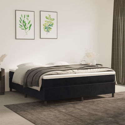 Bed Base Queen Size made of Wood Black 160x200x35cm