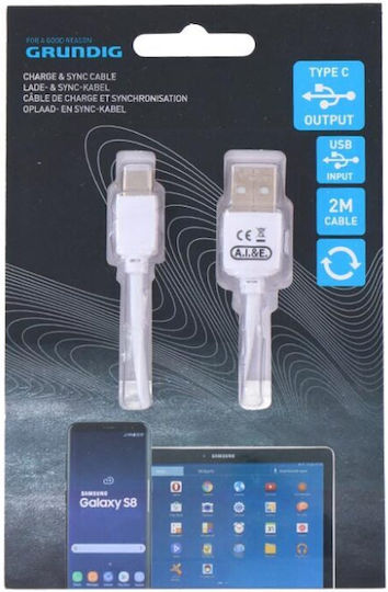 Grundig Cablu USB 2.0 USB-C Masculin - USB-A Alb 2m 08537