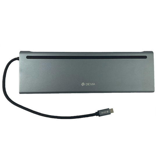 Devia Leopard Series 11 In 1 USB-C Docking Station with HDMI Ethernet and Support for 2 Monitors Gray