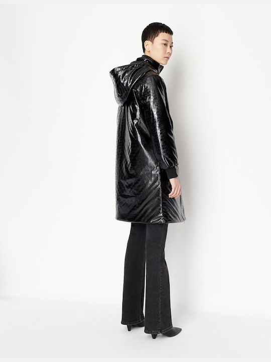 Παλτό Leather Armani Exchange Μαύρο