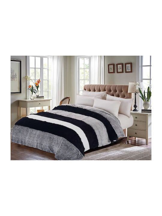 Isothermal Plush Shaggy Stripe Quilt Plush Shaggy Stripe Bedding Grey-Black 220X240Q QBL-146BLGR