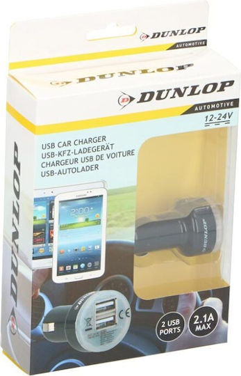 Dunlop Car Charger 2.1A with Ports: 2xUSB Black Color