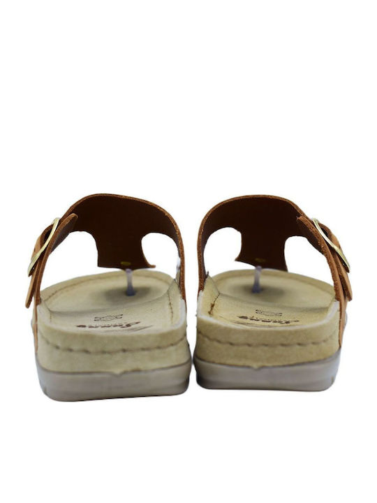 Sunny Sienna Leather Women's Flat Sandals in Tabac Brown Color
