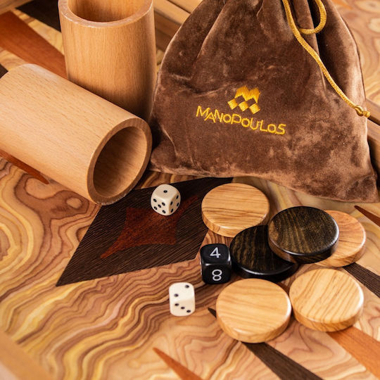 Manopoulos Olive Burl Handmade Backgammon Olive Wood with Checkers 40x40cm
