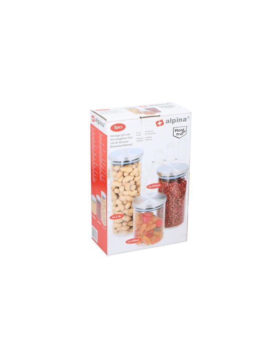 Alpina Appliances Set 3 Pieces General Use Glass Jars with Lid Transparent 3 Pieces
