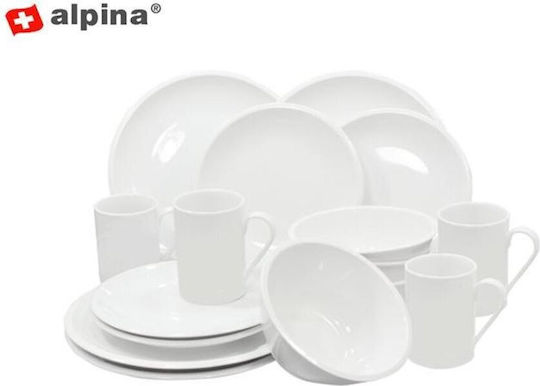 Alpina Appliances Geschirrset aus Porzellan Weiß 16Stück