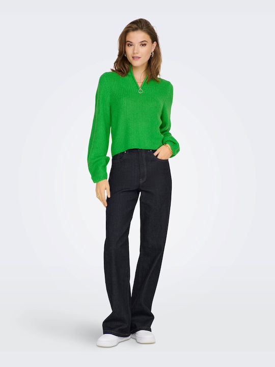 Only Damen Langarm Pullover mit Reißverschluss Green Bee