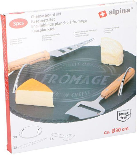 Alpina Appliances Πλατώ Σερβιρίσματος Τυριών με Χειρολαβή από Πέτρα με Μαχαίρια 28.5x17εκ. 3τμχ