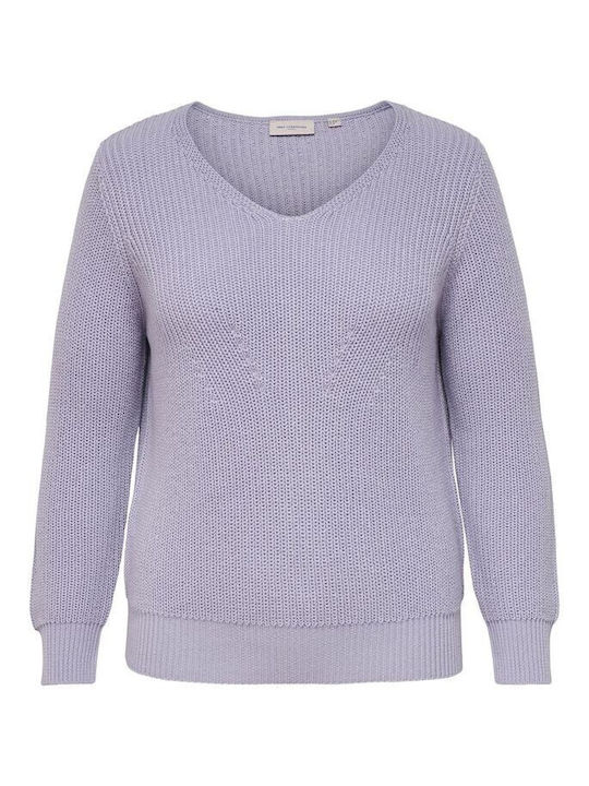 Only Women's Long Sleeve Sweater Cotton with V Neckline Purple