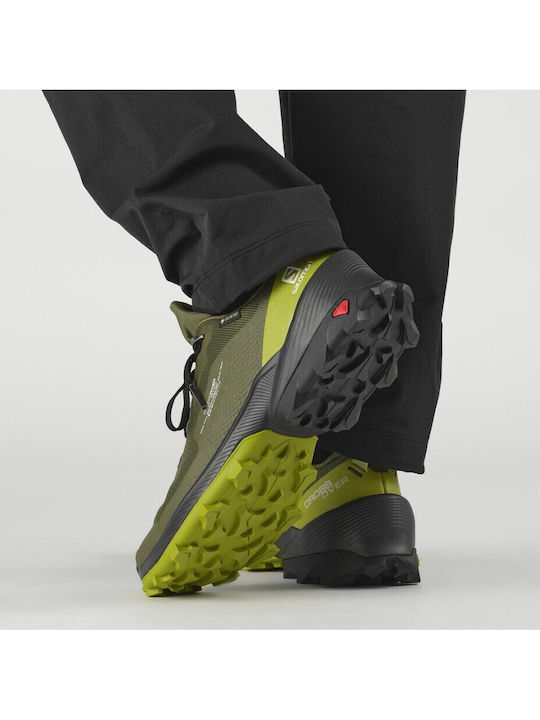 Salomon Cross Over Men's Hiking Shoes Waterproof with Gore-Tex Membrane Olive Night / Golden Lime / Black