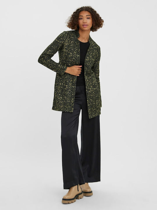 Vero Moda Women's Leopard Midi Coat with Buttons Khaki