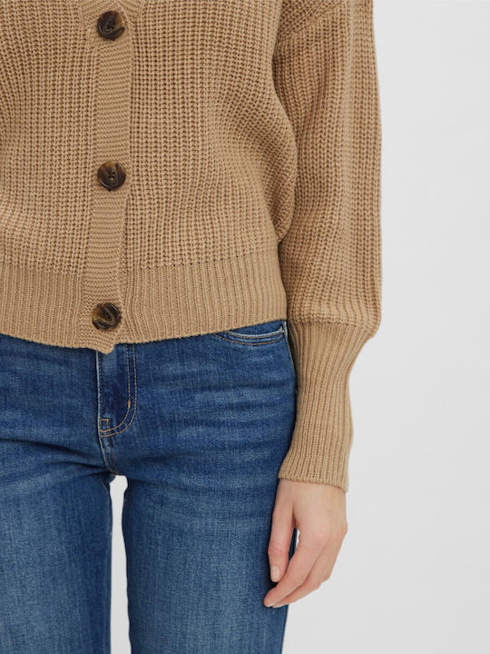 Short Women's Knitted Cardigan with Buttons Brown