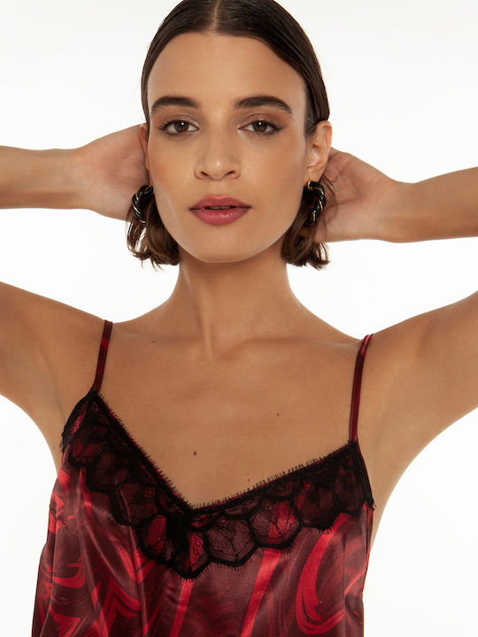 Women's Satin Lingerie Top with Lace Red